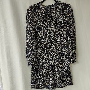 LOFT Black and White Sheath Dress with Bishop Sleeves